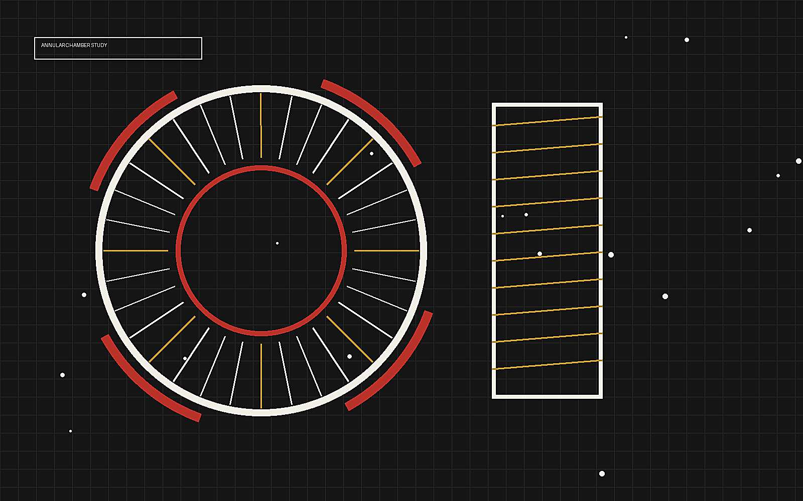 CAD-style annular chamber and injector illustration for a rotating detonation rocket engine