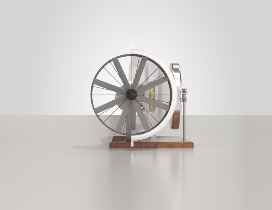 Stirling heat engine assembly, back view