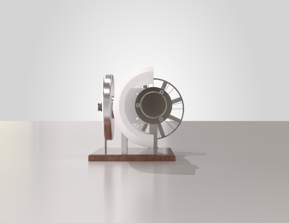 Stirling heat engine assembly, front view