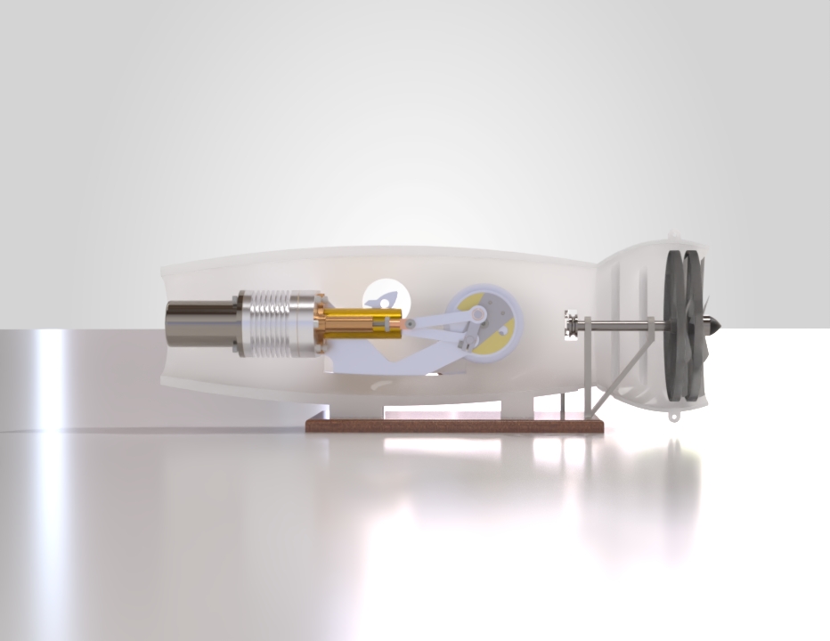 Stirling heat engine assembly, first side view