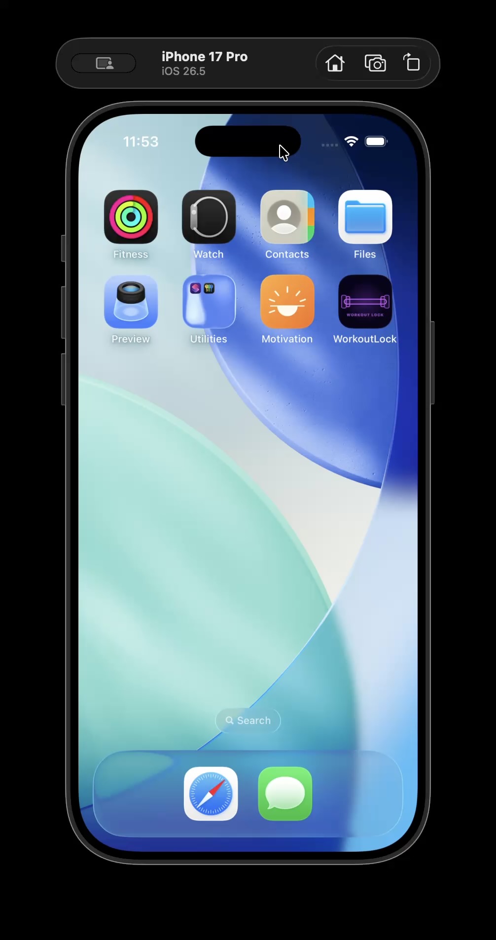Workout Lock app icon shown on an iPhone simulator home screen